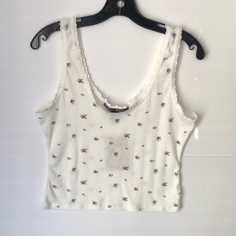 Polly & Esther White Floral Crop Sleeveless Tank Top Shirt Size L new wi…